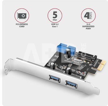AXAGON PCI-Express card with a pair of internal and a pair of external USB 5Gbps ports | PCEU-232RS