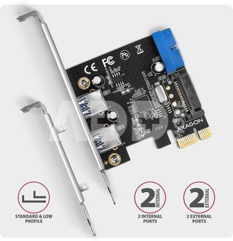 AXAGON PCI-Express card with a pair of internal and a pair of external USB 5Gbps ports | PCEU-232RS