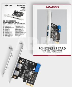 AXAGON PCI-Express card with a pair of internal and a pair of external USB 5Gbps ports | PCEU-232RS