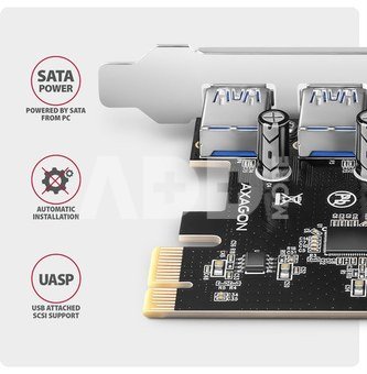 AXAGON PCI-Express card with four external USB-A 5Gbps ports | PCEU-430RS