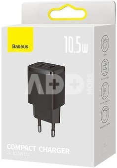 Baseus Compact Quick Charger, 2x USB, 10.5W (black)