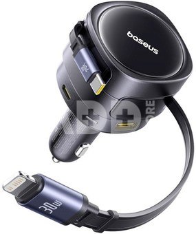 Baseus Enjoyment Max car charger with USB-C+Lightning cables and USB-A+USB-C ports 90W Black