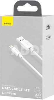 Baseus Simple Wisdom Data Cable Kit USB to Lightning 2.4A (2PCS/Set）1.5m White