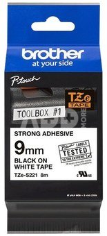 Brother TZ-ES221, 9mm, black on white, strong adhesive, p-touch tape