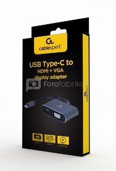 Cablexpert USB Type-C to HDMI and VGA display adapter A-USB3C-HDMIVGA-01 0.15 m, Grey, USB Type-C