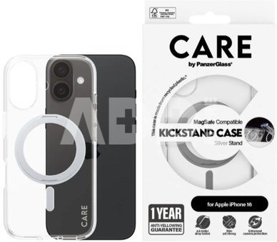 CARE Feature Case | Back cover | Apple | iPhone 16 | Recycled plastic | Silver | Kickstand & MagSafe