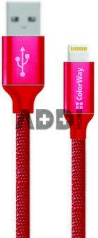 ColorWay Data Cable Apple Lightning Charging cable, Fast and safe charging; Stable data transmission, Red, 1 m