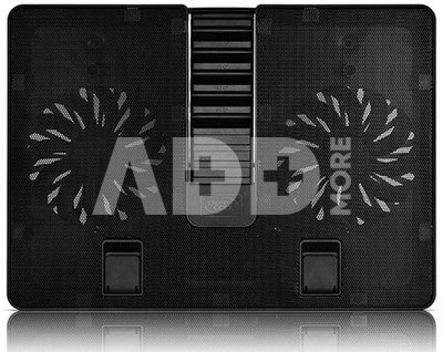 Deepcool ergonomic stand- cooler. black , USB 3.0 pass- truoght, it can be used as a notebook stand and/or cooling pad. The adjustable anti-skid holders are compatible ~15.6" laptops. The two 140mm silent fan and full range mesh surface with aerodynamic designed intake provide silent and efficient cooling.