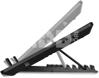 Deepcool ergonomic stand- cooler. black , USB 3.0 pass- truoght, it can be used as a notebook stand and/or cooling pad. The adjustable anti-skid holders are compatible ~15.6" laptops. The two 140mm silent fan and full range mesh surface with aerodynamic designed intake provide silent and efficient cooling.
