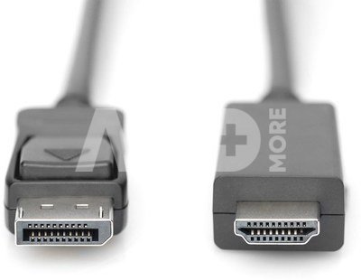 Digitus Adapter Cable Displayport 1.2 with interlock 4K 60Hz UHD Typ DP/HDMI A M/M black 2 m