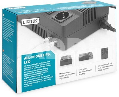 Digitus All-in-One UPS, 600VA/360W, LED 12V/7Ah x1, 4x CEE 7/7,3x IEC C13, USB, RJ45