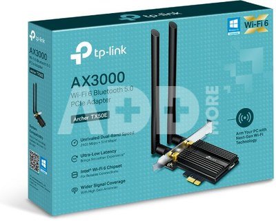 Dual Band TP-LINK Archer Wi-Fi 6 Bluetooth 5.0 PCIe Adapter TX50E 2.4GHz/5GHz, Antenna type 2xExternal, 574+2402 Mbit/s