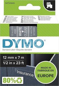 Dymo D1 Schriftband 12 mm x 7 m white / transparent 45020