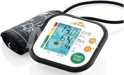 ETA | Upper Arm Blood Pressure Monitor | ETA229790000 | Memory function | Number of users 2 user(s) | 4 | Suitable for home use. Measurement of systolic and diastolic pressure, pulse. Oscillometric measurement method. Display of measured values ​​on LCD. Fully automatic filling and deflation of the cuff. Pressure measurement accuracy +/- 3 mmHg, pulse +/- 5%. Pressure measurement range 0 - 299 mmHg, pulse 40 - 199 per minute. Irregular heart rate detection. WHO blood pressure classification. | Upper Arm