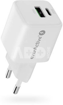 everActive PHONE CHARGER GAN 1X US B, 1X USB-C 20W WHITE