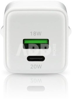 everActive PHONE CHARGER GAN 1X US B, 1X USB-C 20W WHITE