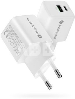 everActive PHONE CHARGER GAN 1X US B, 1X USB-C 20W WHITE