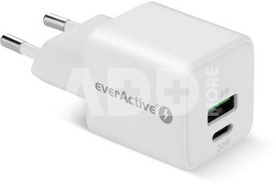 everActive PHONE CHARGER GAN 1X US B, 1X USB-C 20W WHITE