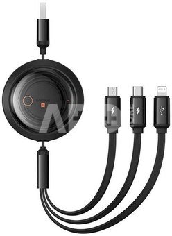 Fast Charging Cable 3in1 Baseus Free2Draw, USB to micro USB+USB-C+Lightning, 3.5A, 1.1m (black)