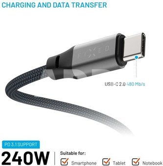 Fixed | Magnetic Braided Cable USB-C/USB-C, USB 2.0, Gray | FIXDBM-CC2-GR