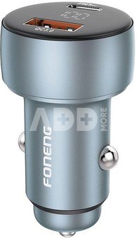 Foneng C18 1xUSB-A, 1xUSB-C 2.4A 48W car charger (grey) + USB-C to USB-C cable