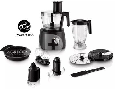PHILIPS HR7776/90 Food processor, 1000W, Compact 3 in1 setup 3.4 bowl, 12 speeds+pulse , 30+functions, 8 accessories, Blender jar size: 1.5L; Bowl capacity: 3.4L; Black