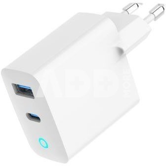 Gembird GaN USB-A USB-C Charger LED 65W PD QC3.0 white