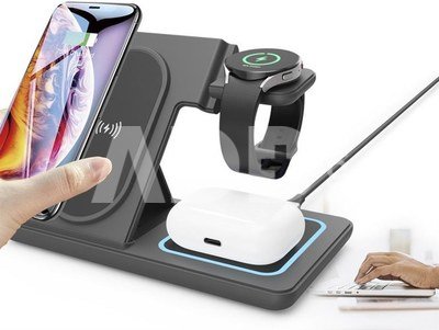 Gembird TA-WPC31S-01-BK 3-in-1 foldable wireless charger stand, 15 W, Samsung watch, black | Gembird