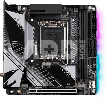 Gigabyte B760I AORUS PRO DDR4 1.0 M/B Processor family Intel, Processor socket LGA1700, DDR4 DIMM, Memory slots 2, Supported hard disk drive interfaces  SATA, M.2, Number of SATA connectors 4, Chipset Intel B760 Express, Mini-ITX