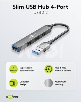 Goobay Slim 4-Port USB Hub, USB-A to USB-A, 5 Gbit/s | 74456