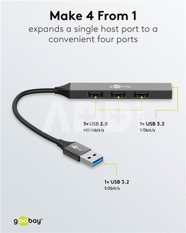 Goobay Slim 4-Port USB Hub, USB-A to USB-A, 5 Gbit/s | 74456