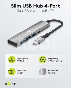 Goobay Slim 4-Port USB Hub, USB-C to USB-C/USB-A, 5 Gbit/s | 76562