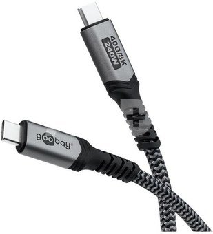 Goobay USB-C&trade; Cable with Textile Sheath, USB4&trade;, 240 W, 40 Gbit/s, Power Delivery, 0.5 m, Black, Grey