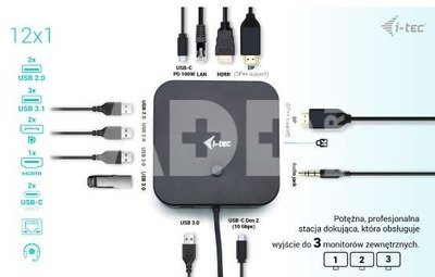 i-tec Docking Station USB-C HDMI Dual DP Docking Station Power Delivery 100 W + i-tec Universal Charger 100 W