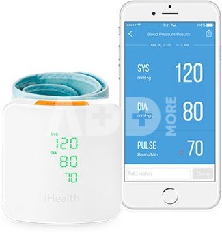 iHealth | Wrist Blood Pressure Monitor | BP7S | White | Blood pressure readings are stored on the secure, free, HIPAA compliant iHealth Cloud. Monitor blood pressure and pulse trends with intuitive charts and share data with your doctor in PDF or spreadsheet format right from your smartphone, tablet or computer. Wireless communication: Bluetooth V3.0+EDR Class 2 SPP. Measuring method: Oscillometric, automatic inflation and measurement. | Wireless | Weight 105 g