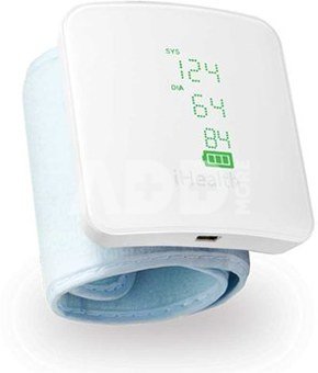 iHealth | Wrist Blood Pressure Monitor | BP7S | White | Blood pressure readings are stored on the secure, free, HIPAA compliant iHealth Cloud. Monitor blood pressure and pulse trends with intuitive charts and share data with your doctor in PDF or spreadsheet format right from your smartphone, tablet or computer. Wireless communication: Bluetooth V3.0+EDR Class 2 SPP. Measuring method: Oscillometric, automatic inflation and measurement. | Wireless | Weight 105 g