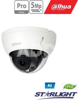 IP kam.AI 5M 2K kupol. STARLIGHT su LXIR iki 50m, 5MP(2592 × 1944) 1~20fps,2.8mm, H.265+, ePoE, IK10