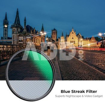 K&F 72mm,Blue Streak Filter, 2mm Thickness, HD, Waterproof, Anti Scratch, Green Coated