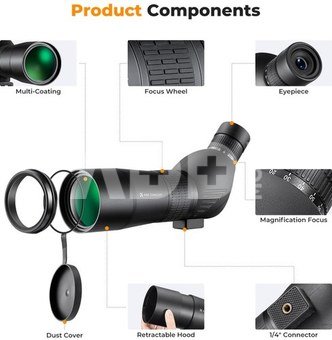 K&F Concept 20-60X60 HD Spotting Scope - BAK4 45 Degree,for Hunting, Shooting, Viewing Wildlife Scen
