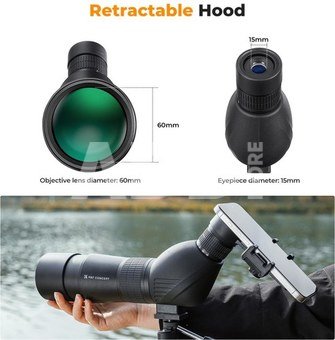 K&F Concept 20-60X60 HD Spotting Scope - BAK4 45 Degree,for Hunting, Shooting, Viewing Wildlife Scen