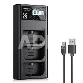 K&F Concept Canon LP-E6NH 3-pack Camera Charger with LCD Display/With Micro USB and Type-C cable