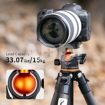 K&F Concept K&F 1.7m Carbon Fiber Travel Tripod Max Height,lightweight tripod 15kg Load for DSLR Cameras A254C4+BH-35L