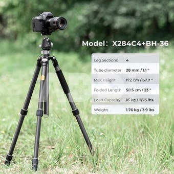 K&F Concept K&F 1.7m Carbon Tripod / 36mm Metal Ball Head X284C4+BH-36