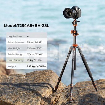 K&F Concept K&F 2.4m Overhead Camera Tripod Transverse Center Column 10kg Load with Detachable Monopod
