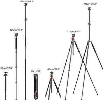 K&F Concept K&F 2.4m Overhead Camera Tripod Transverse Center Column 10kg Load with Detachable Monopod