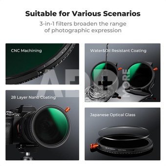 K&F Concept K&F 46MM NANO X Serie 3 in 1 Multi-Function Variable ND2-32&CPL& Black Mist 1/4