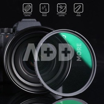 K&F Concept K&F 72MM Nano-X Black Mist Filter 1/8, HD, Waterproof, Anti Scratch, Green Coated