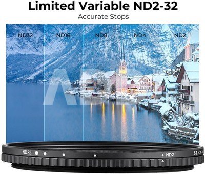 K&F Concept 82mm Nano-X Variable/Fader ND Filter, ND2-ND32, W/O Black cross + 3pcs clean cloth