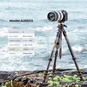 K&F Concept K&F A255C2+BH-36L Professional Carbon Fiber Tripod 15kg