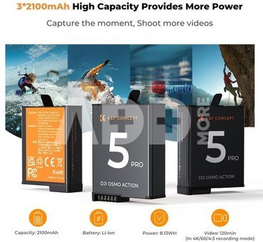 K&F Concept K&F DJI Osmo Action 5 Pro 3x Battery + Charger